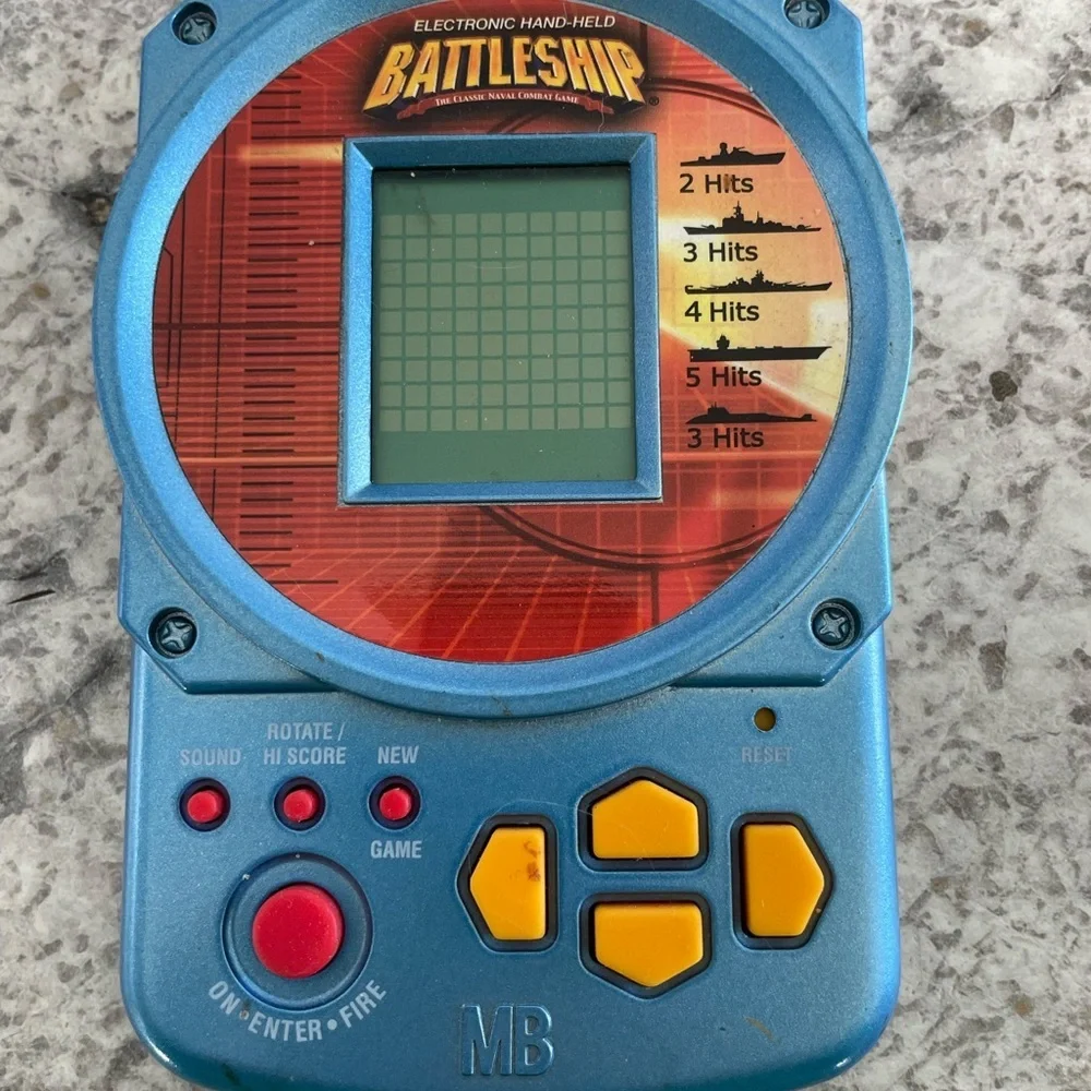 MB Electronic Handheld vintage 1990’s travel Battleship Game - Blue and Yellow